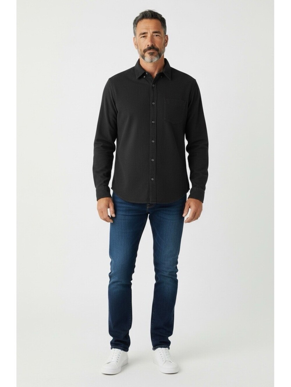 Todd Snyder Mens Large Black Denim Point Collar Long Sleeve Shirt